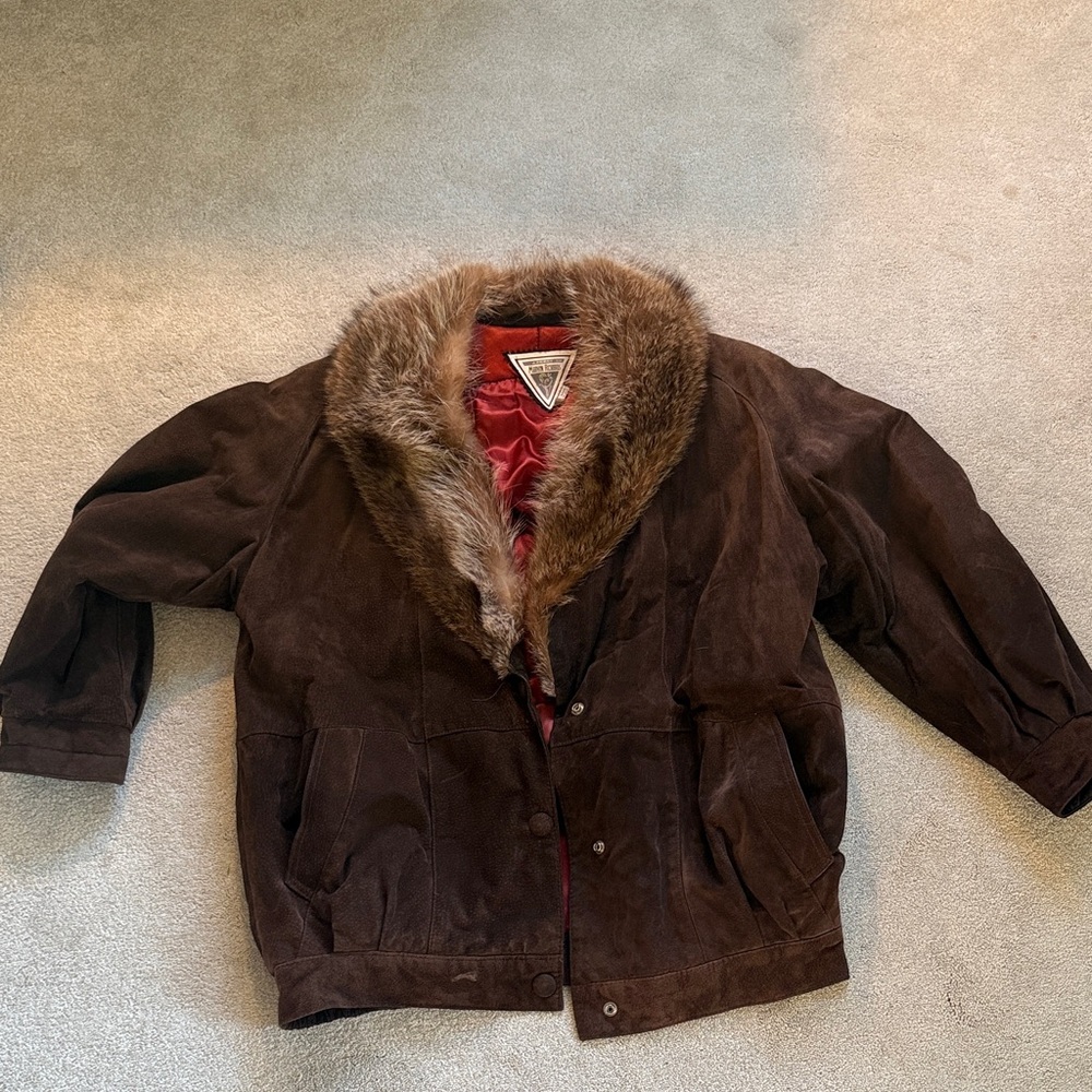 Marvin Richards Red Jacket with Fur Trim